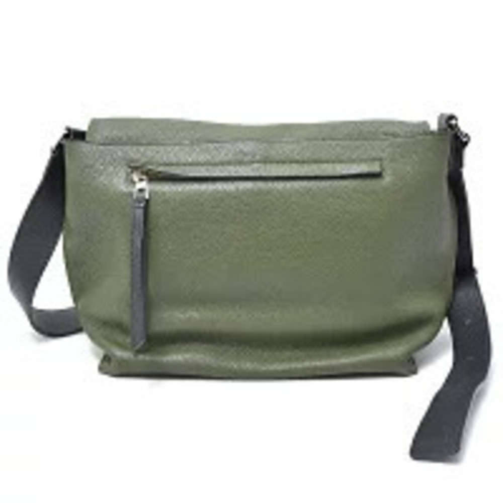 Loewe Green Calfskin Messenger Military Bag Black Green Black